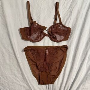 Ralph Lauren Brown Lace Bra Set - 34B, XS